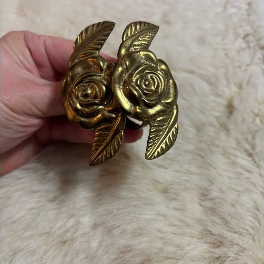 Vintage Anthropologie Brass Rose Napkin Rings set of 2